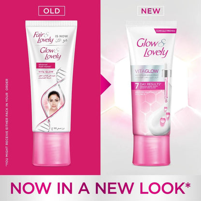 Glow & Lovely Face Cream Advanced Multi-Vitamin Vita Glow – 100g | Brightening & Dark Spot Reduction with Niacinamide & Vitamins C, B6, E | 7-Day Visible Glow - Damoo