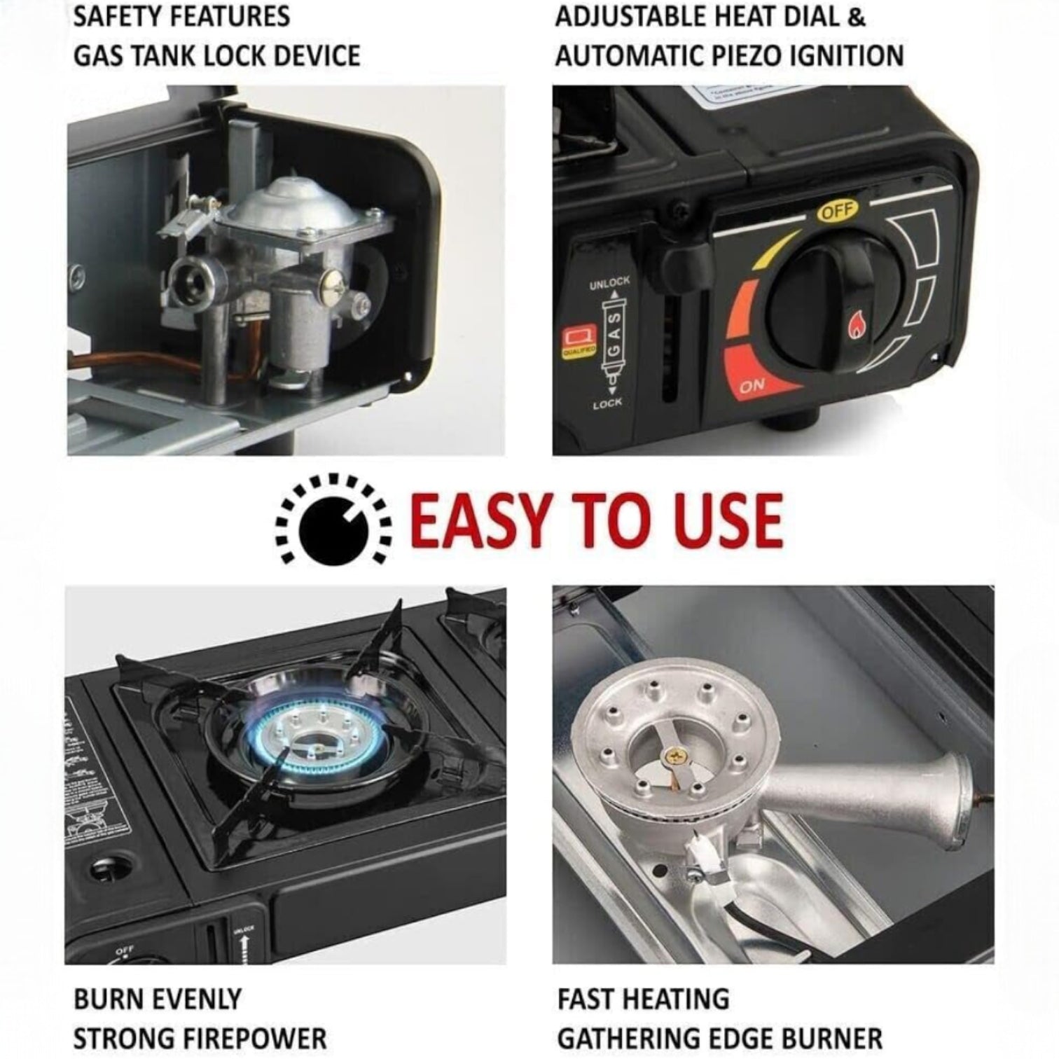 Gaskocher Double Burner Portable Camping Gas Stove – Lightweight Outdoor Gas Cooker with Automatic Ignition, Enamel Pan Holder, and High Heat Output – Ideal for Home, Camping & Picnics