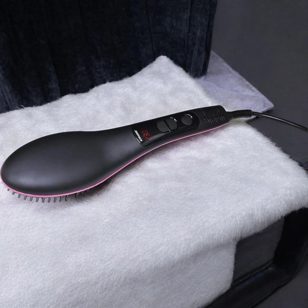 Sonashi Simply Straight Hair Straightening Brush – 2-in-1 Heated Comb with LCD Display, 3D Ceramic Bristles, Adjustable Temperature (150°C–230°C), Auto Shut-Off & Cool Touch Design – For All Hair Types | SHS-2062B - Damoo