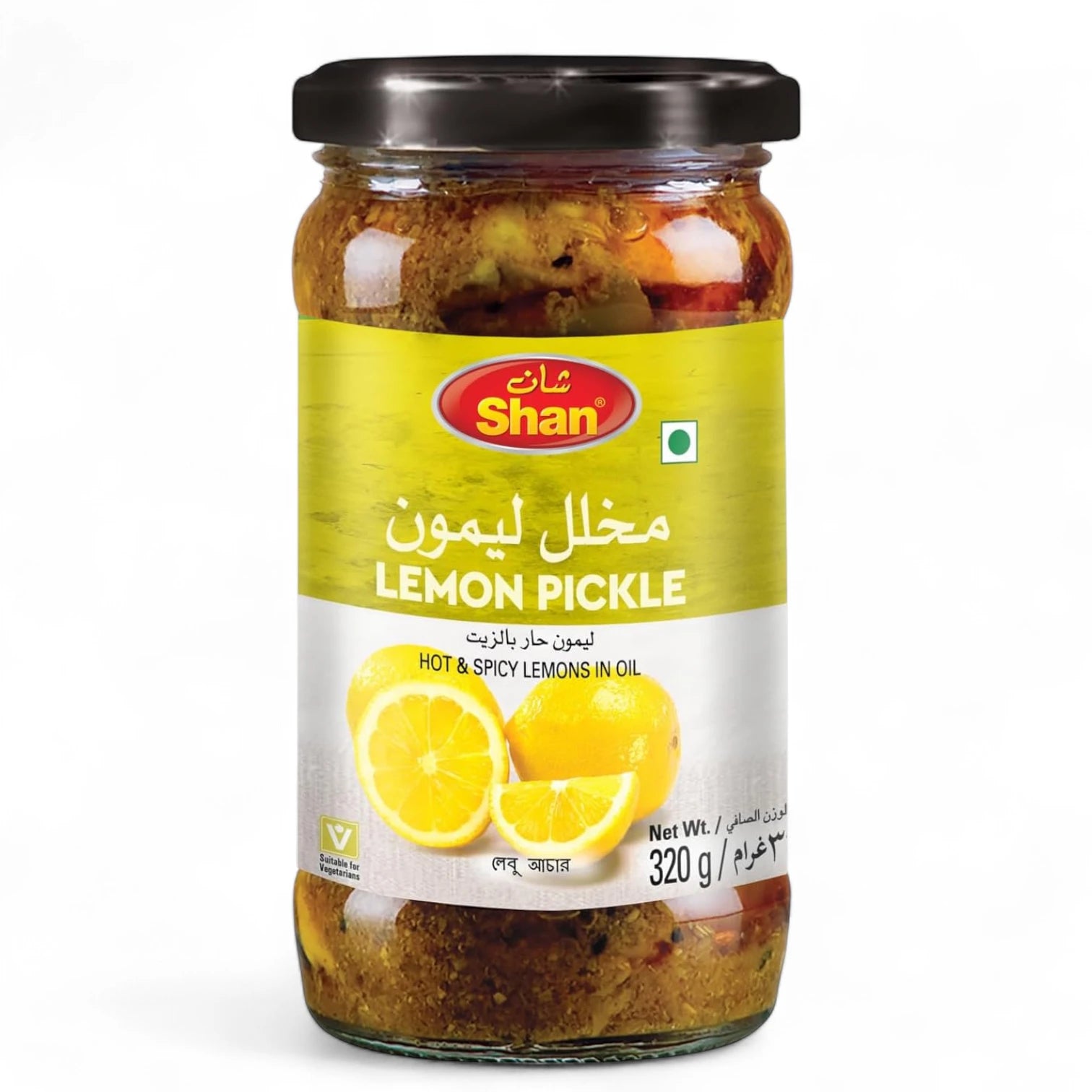 Shan Lemon Pickle 320g – Authentic Hot & Spicy Lemon Achar in Sunflower Oil | Tangy Indian-Style Pickle with Mixed Spices | Vegetarian, Halal Certified, No Artificial Flavors | Glass Jar Pack - Damoo