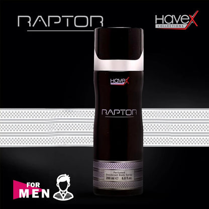 Havex Raptor Perfumed Deodorant Body Spray for Men – Bold Spicy & Sizzling Fragrance, Long-Lasting Freshness, Everyday Confidence Booster, Premium Perfume Quality, 200ml Spray Can - Damoo