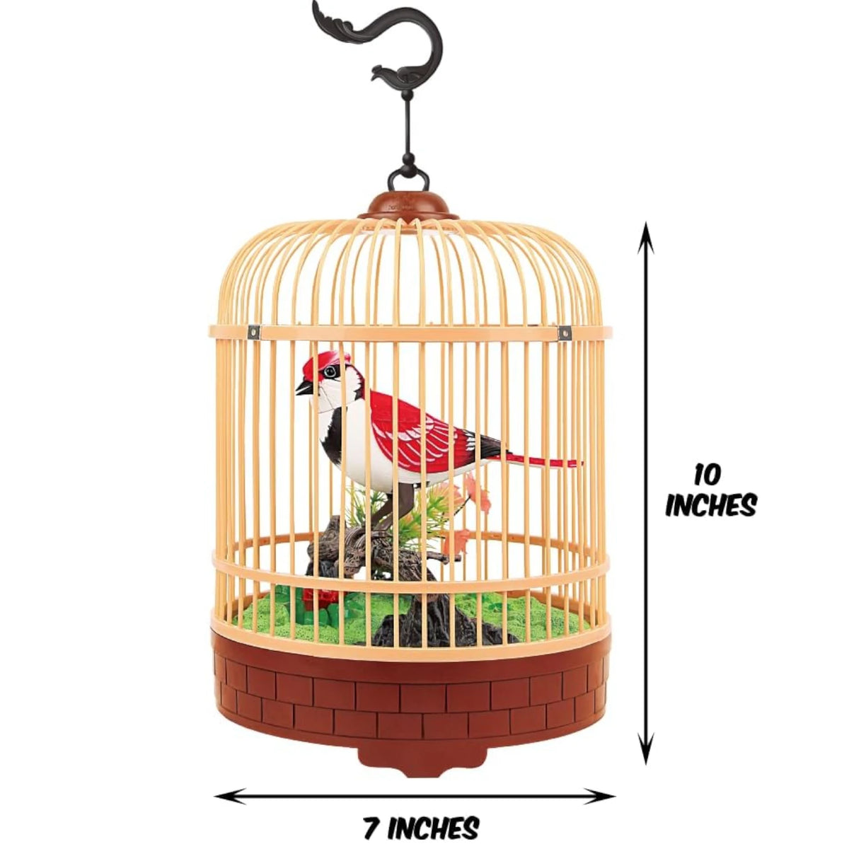 Zephyr Knight Singing & Chirping Bird in Cage – Realistic Sounds & Movements, Sound Activated, Battery Operated Pet Bird Toy, Decorative Desk & Room Accessory - Damoo