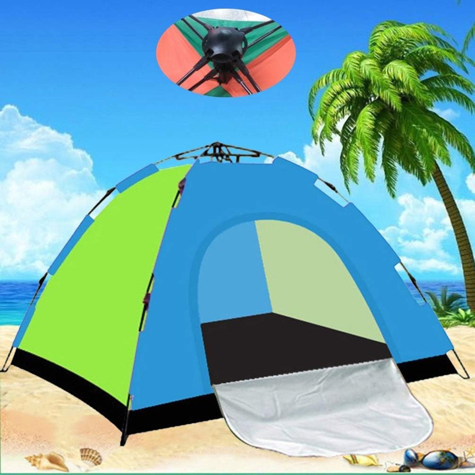 Automatic Camping Tent 2-4 Person | Spring Pop-Up Waterproof Outdoor Tent with Fiberglass Frame | Portable Single Layer Breathable Tent for Beach, Travel, Hiking & Camping