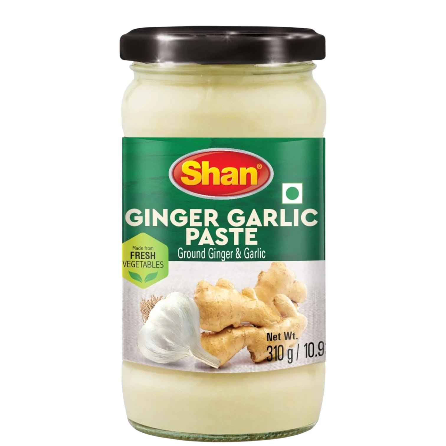 Shan Ginger Garlic Paste 310g – Freshly Ground Ginger & Garlic Blend for Cooking | Authentic Indian Flavor Base | Airtight Glass Jar, Hygienic, Vegetarian-Friendly, Long Shelf Life - Damoo