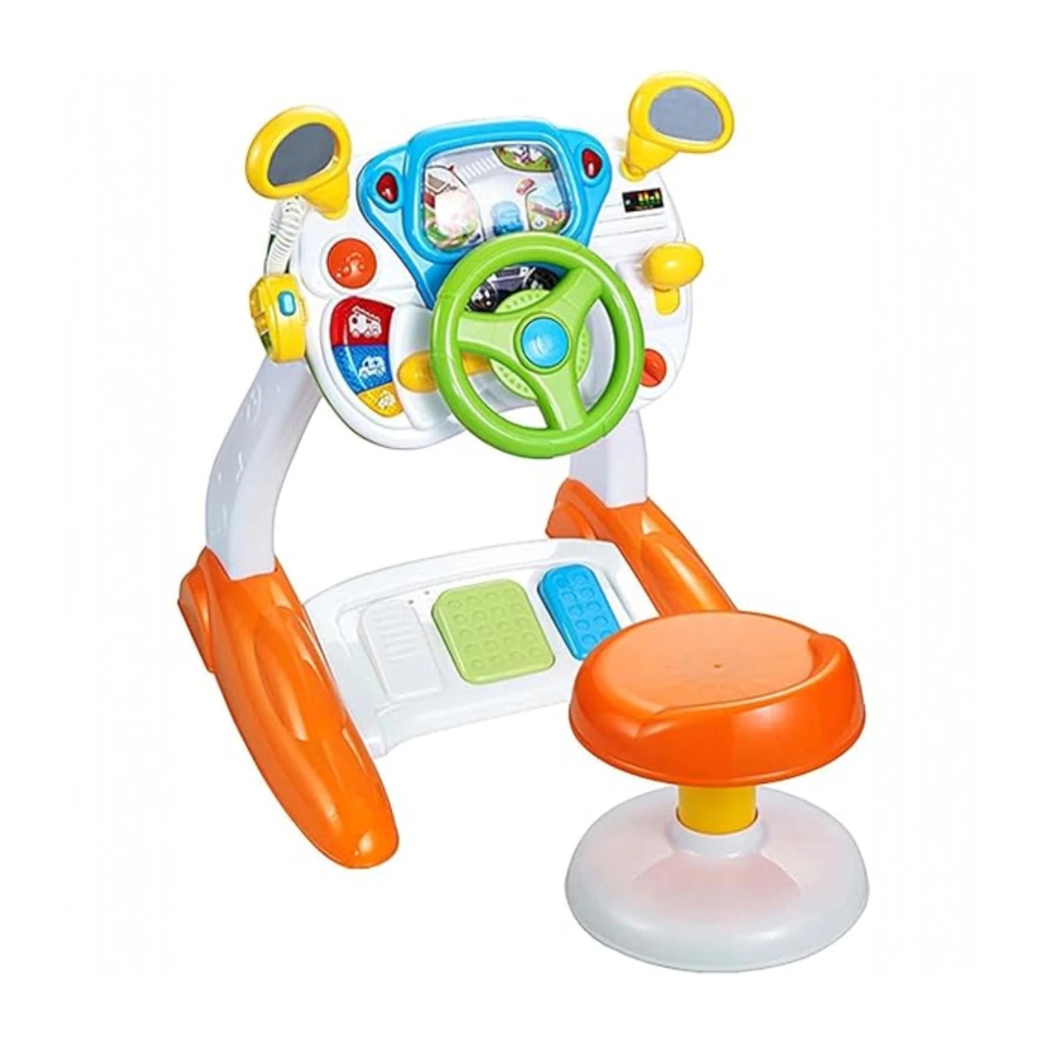 Baoli Dreaming Party Simulated Driving Toy for Kids | Interactive Car Simulator with Music, Lights, Pedals & Microphone | Educational Pretend Play Driving Cab with Stool for Boys & Girls 3+