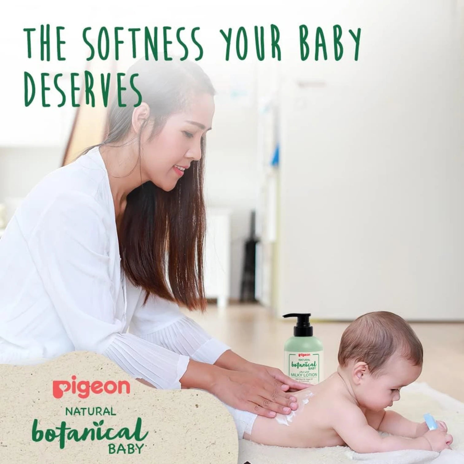 Pigeon Natural Botanical Baby Milky Lotion 500ml – Hypoallergenic, Non-Greasy Baby Moisturizer with Argan, Olive & Chamomile - Damoo