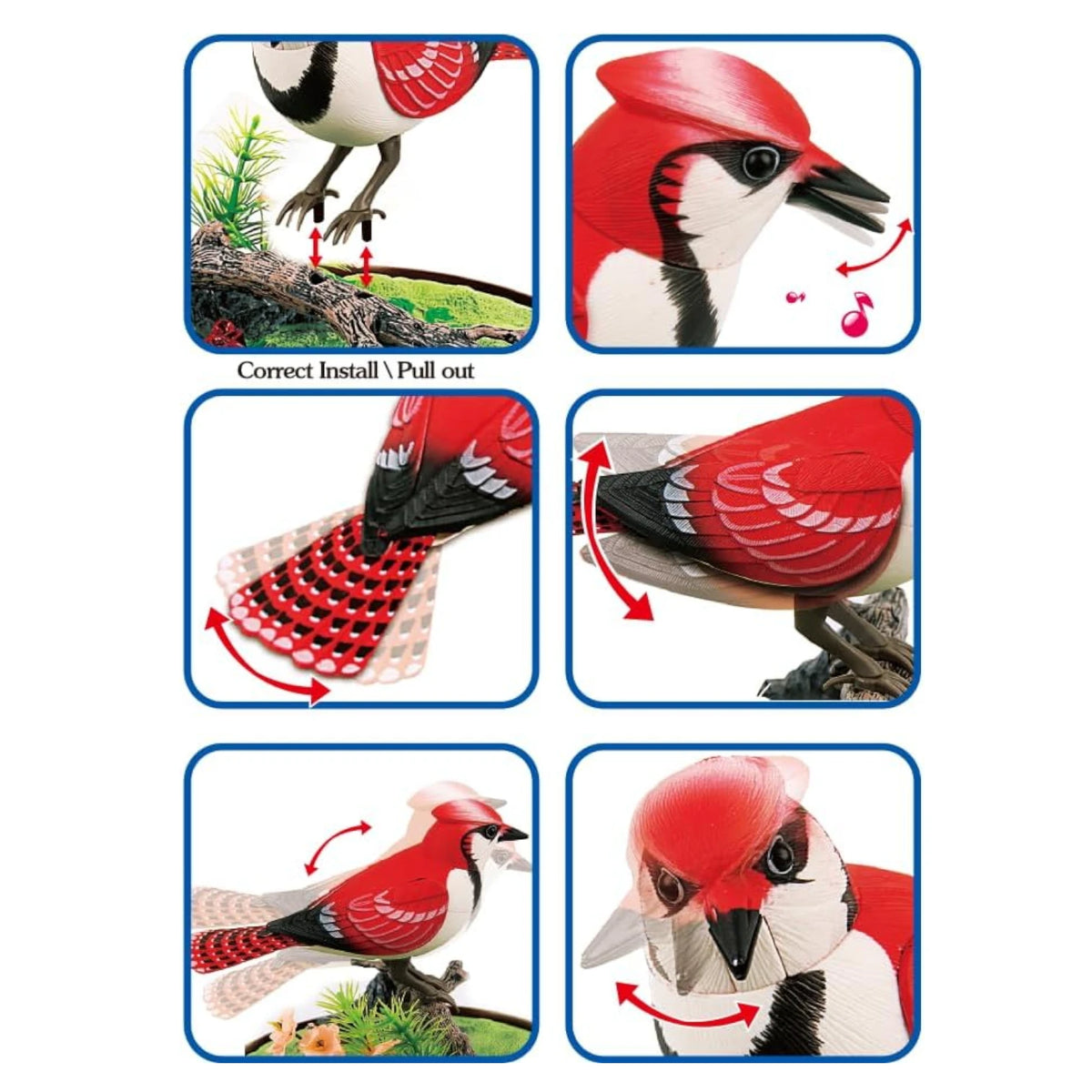 Zephyr Knight Singing & Chirping Bird in Cage – Realistic Sounds & Movements, Sound Activated, Battery Operated Pet Bird Toy, Decorative Desk & Room Accessory - Damoo