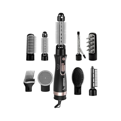 Sonashi 9-in-1 Hair Styler – 800W, 3 Speed Temperature Settings, 8 Detachable Heads, Quick Heat Up, Tangle-Free Cord – All-in-One Hair Tool for Curling, Straightening, Volumizing, Metal Finish, Black - SHS-2091 - Damoo