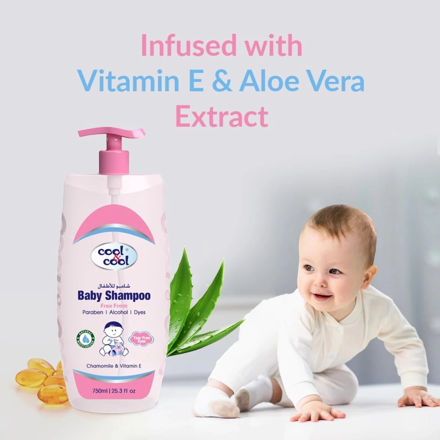 Cool & Cool Baby Shampoo 750ml – Tear-Free, Paraben-Free Baby Wash with Chamomile & Vitamin E | Gentle & Safe for Daily Use - Damoo