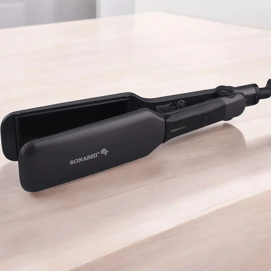 Sonashi SHS-2087 Professional Hair Straightener for Women – Ceramic Coated Flat Iron with Adjustable Temperature Up to 230°C, 360° Swivel Cord, PTC Heating & Auto Shut-Off – Sleek Black Design for All Hair Types - Damoo