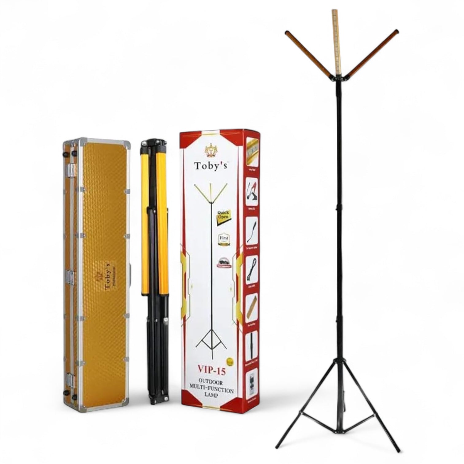 Toby’s VIP 15 Multifunctional Sanara Camping Light – 120W Ultra-Bright Rechargeable LED with 3 SMD Lamps & 360° Rotation | Adjustable Tripod 0.85m–3.5m | Outdoor Party, Camping & Event Lighting - Damoo