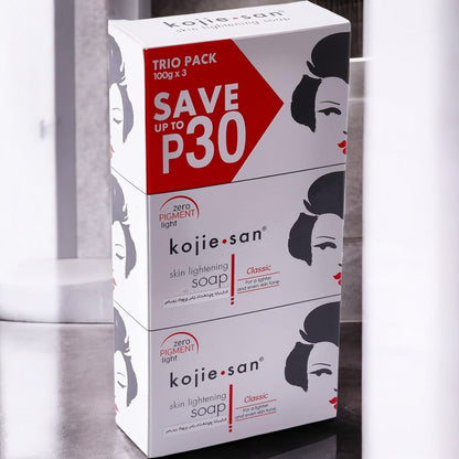 Kojie San Skin Lightening Soap – Classic Zero Pigment Light Technology for Even Skin Tone – 100g x 3 Trio Pack - Damoo