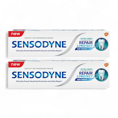 Sensodyne 2 Pcs Pack Advanced Repair & Protect Extra Fresh Toothpaste - 75 ML | Clinically Proven Sensitivity Relief with Stannous Fluoride | Repairs Sensitive Teeth, Strengthens Enamel, Freshens Breath - Damoo