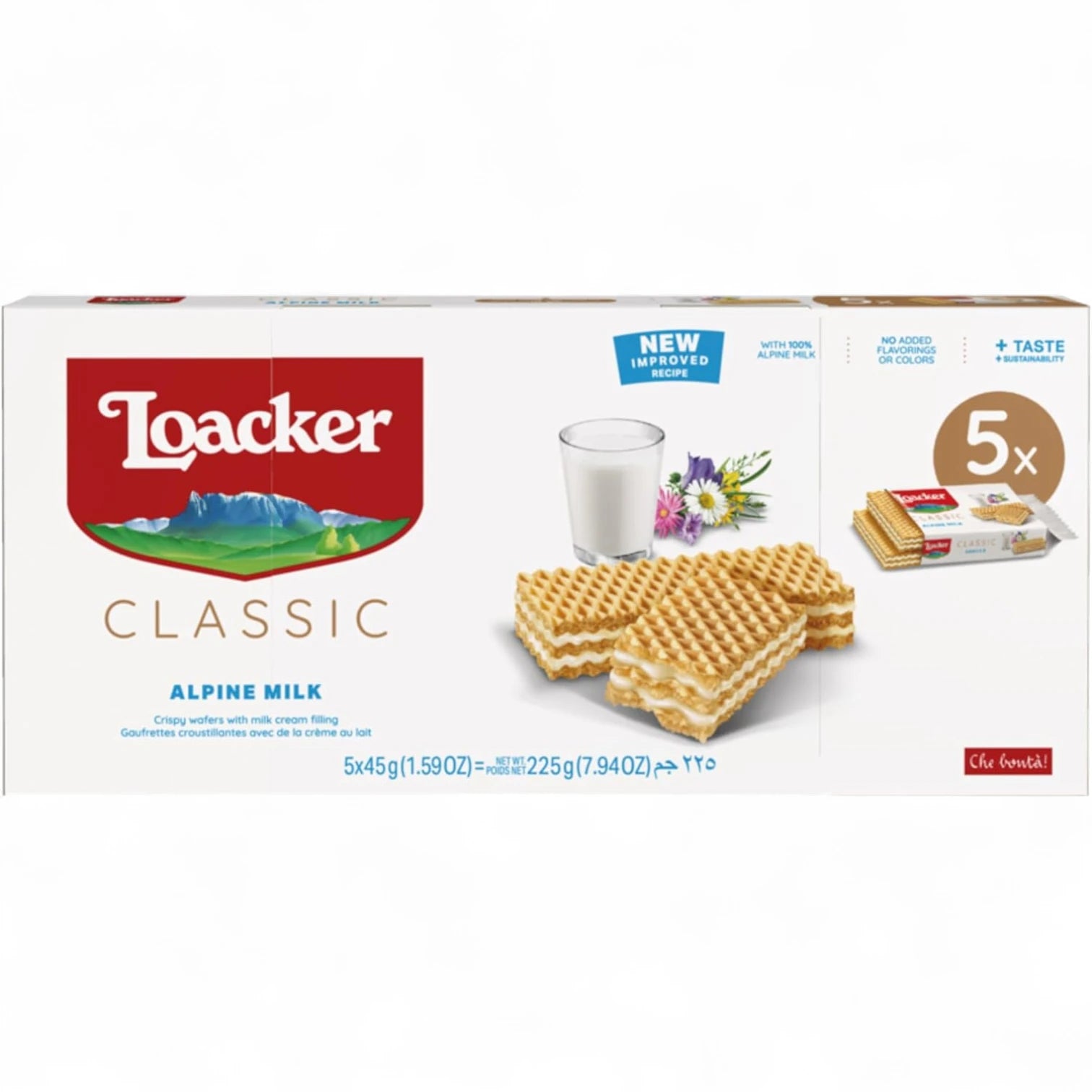 Loacker Classic Alpine Milk Wafers Multipack – 5x45g Bars, Crispy Cream-Filled Delight 🇮🇹 - Damoo