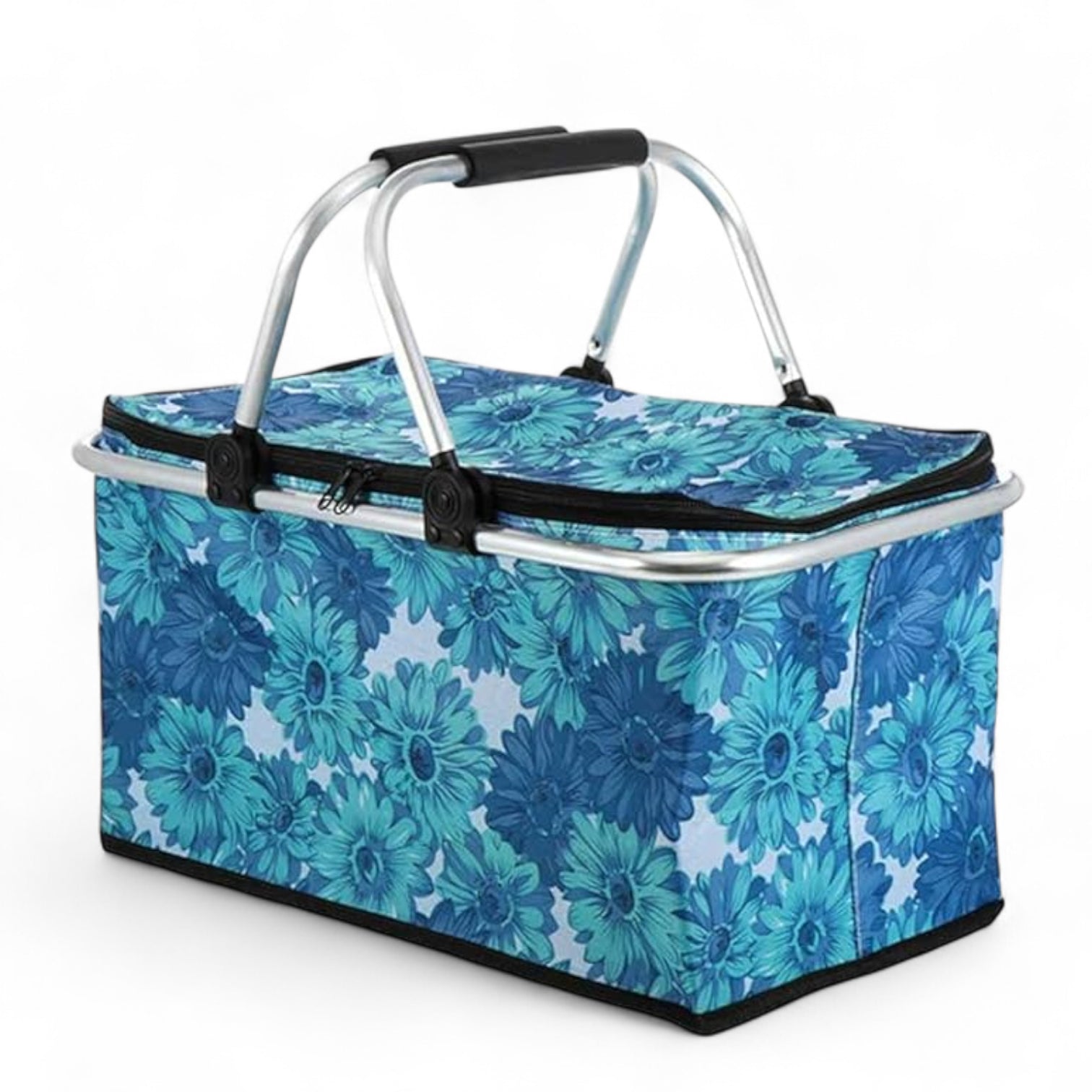 Insulated Picnic Basket with Aluminum Handle – Large Foldable Food Storage Tote Bag for Camping, Picnic, and Grocery – W27 x H24 x L47 cm - Damoo