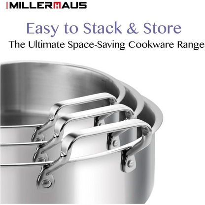 Millerhaus 9-Piece Stainless Steel Cookware Set – Premium 18/10 Steel, Saucepan, Frypan, Casseroles & Deep Pot with Lids, Durable & Induction Ready (MHIN-0832) - Damoo