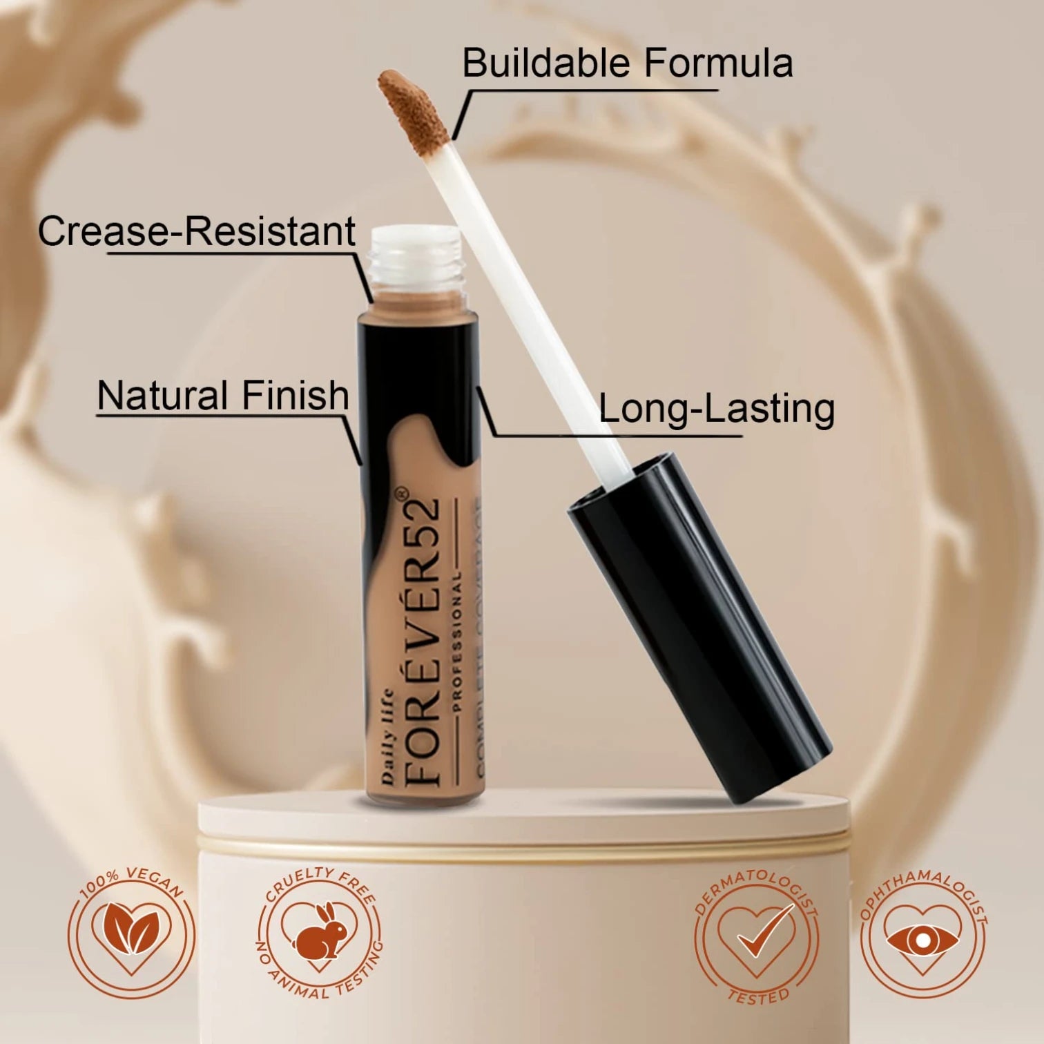 Forever52 Complete Coverage Concealer – Mocha Shade COV006, Full Coverage Luminous-Matte Finish, Lightweight Creamy Formula for Dark Circles & Blemishes - Damoo
