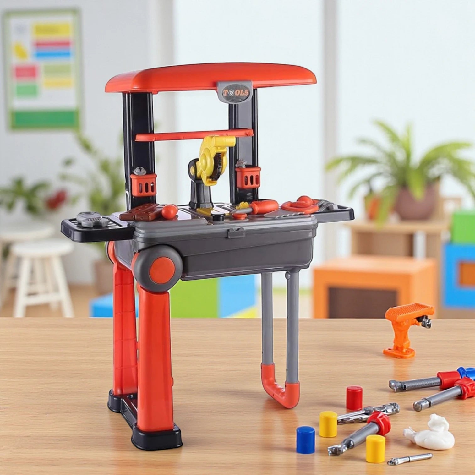 Xiong Cheng Deluxe Tool Set for Kids | 2-in-1 Portable Workbench & Suitcase with Toy Tools | Educational Construction Playset for Children 3+