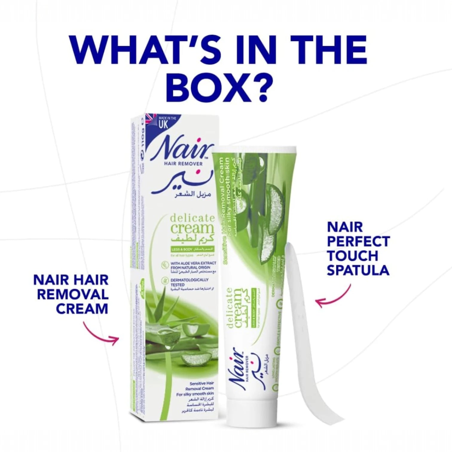 Nair Hair Removal Cream for Sensitive Skin with Aloe Vera – 110g | Long-Lasting Silky Smooth Results for Legs, Arms, Underarms & Bikini Line - Damoo