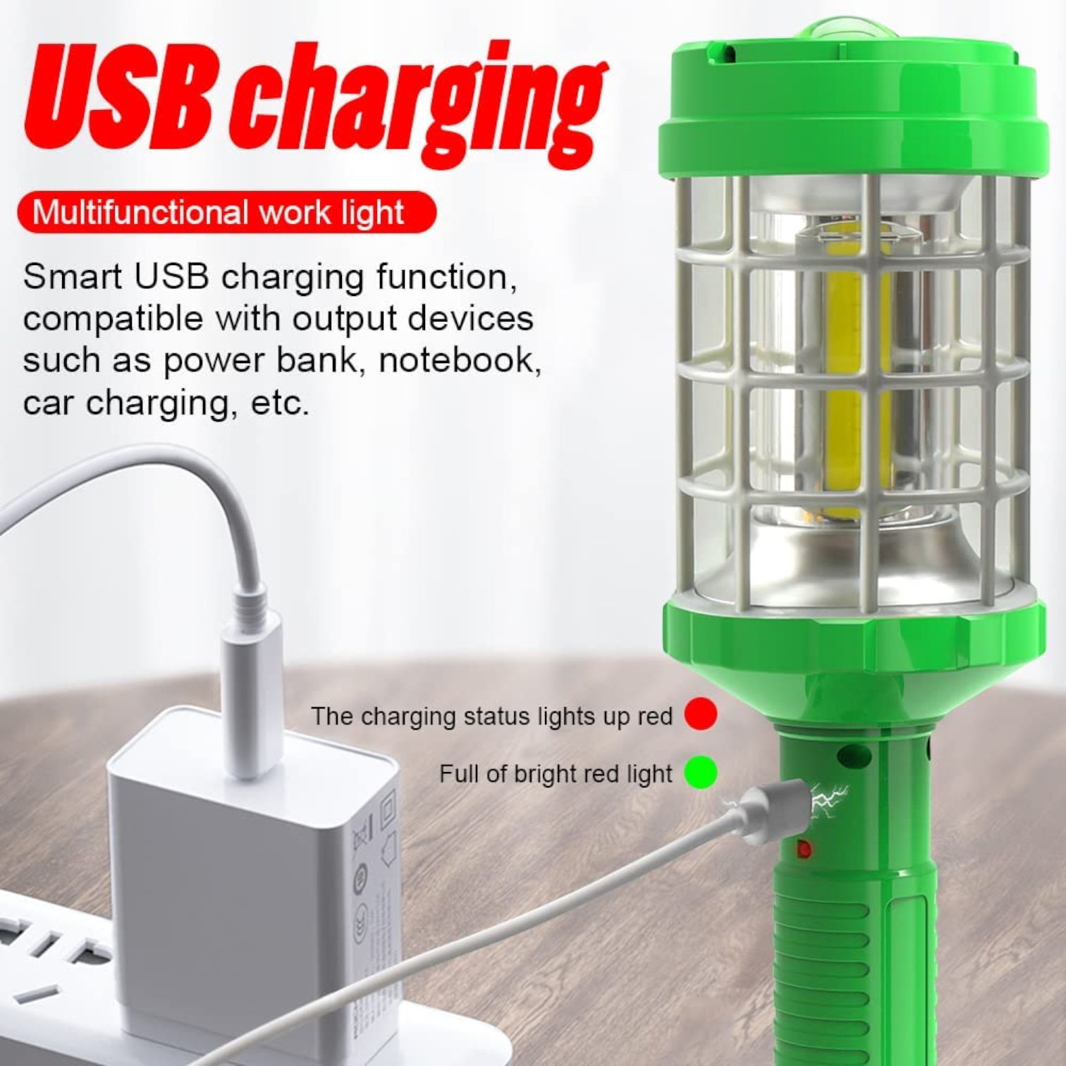 Hurry Bolt HB-2799B Rechargeable Work Lamp – Multifunctional COB + XPE LED Light with USB Charging, Protective Cage & Hanging Hook - Damoo