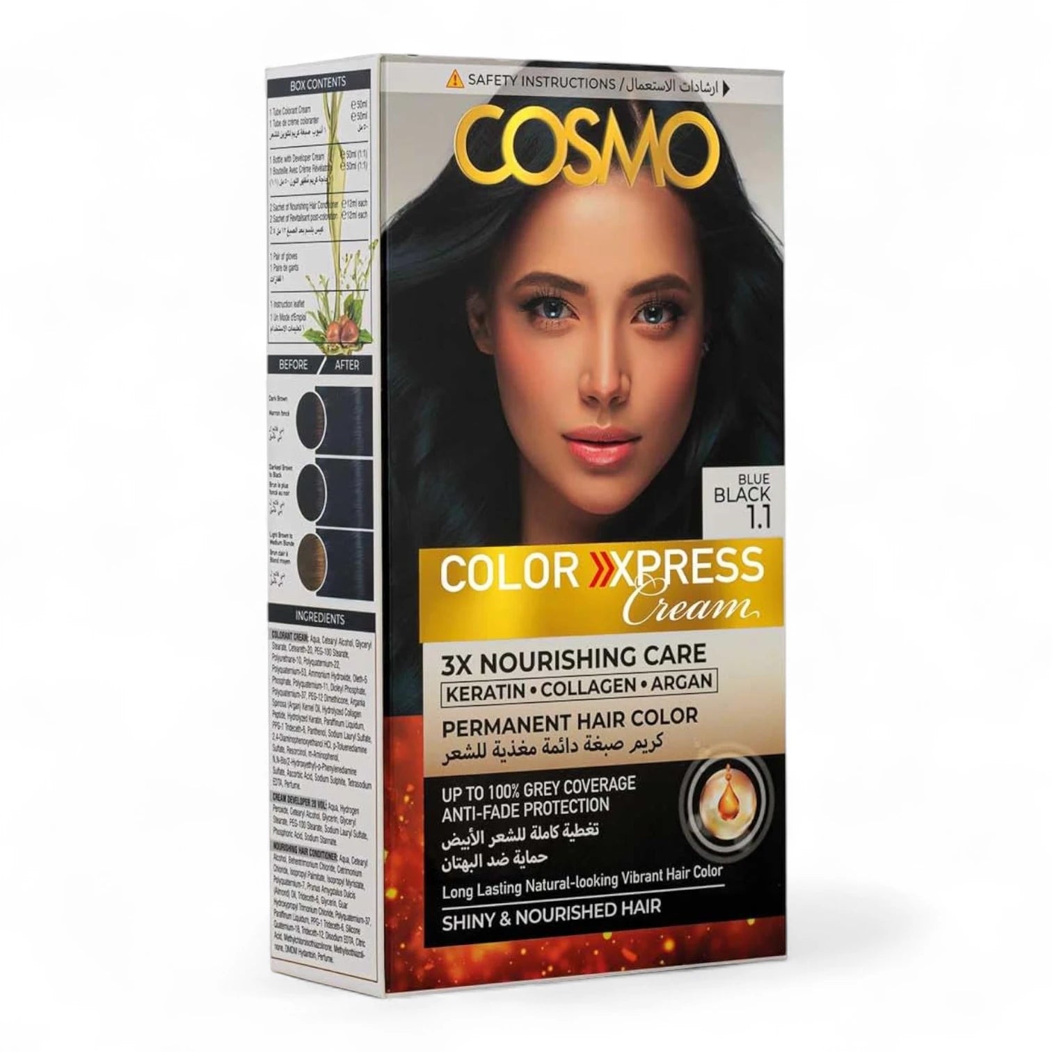 CD Cosmo Designs Permanent Hair Colour – Natural 1.1 Blue Black, 3X Nourishing Care with Keratin, Collagen & Argan Oil, 100% Grey Coverage, Long-Lasting Anti-Fade Formula - Damoo