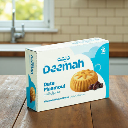Deemah Date Maamoul Cookies – 2 Box Value Pack | Filled with Natural Dates | Soft Middle Eastern Maamoul | 16 Packs per Box