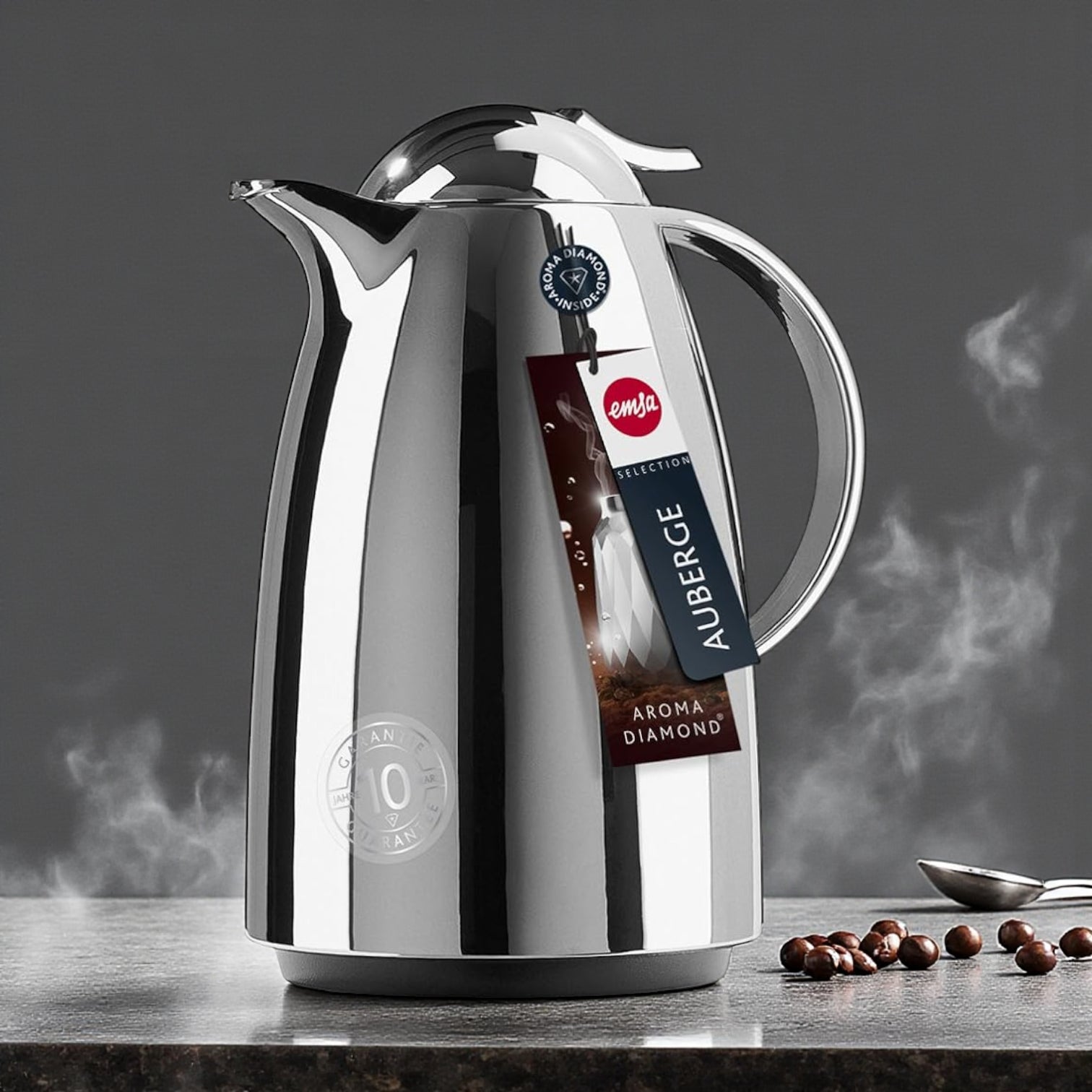 Emsa Cone Thermal Jug Swirl 1.5 L – Metallic Silver | Premium German-Made Vacuum Flask with Glass Liner for Hot & Cold Drinks - Damoo