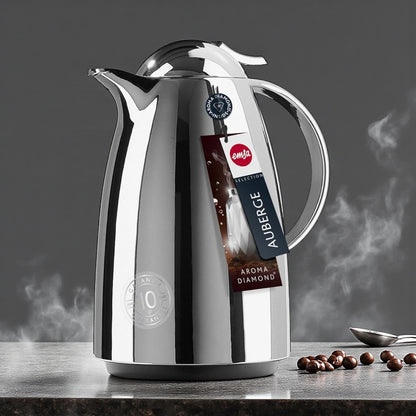 Emsa Cone Thermal Jug Swirl 1.5 L – Metallic Silver | Premium German-Made Vacuum Flask with Glass Liner for Hot & Cold Drinks - Damoo