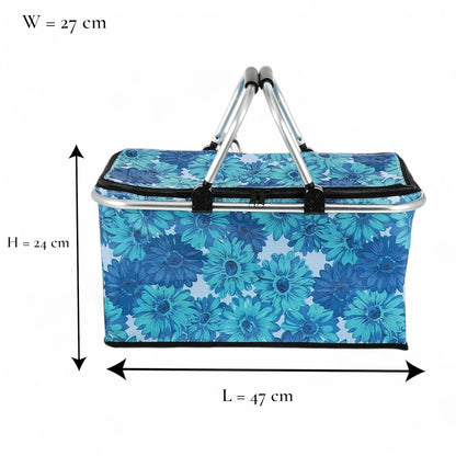 Insulated Picnic Basket with Aluminum Handle – Large Foldable Food Storage Tote Bag for Camping, Picnic, and Grocery – W27 x H24 x L47 cm - Damoo