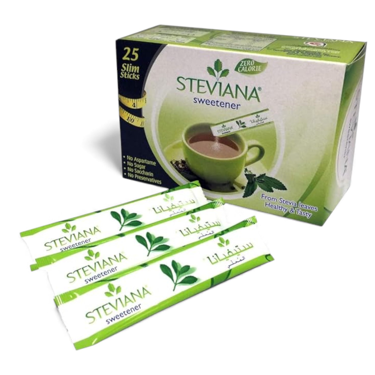 Steviana Natural Stevia Sweetener – Zero Calorie Sugar Substitute from Stevia Leaves – 25 Slim Sticks – No Aspartame, No Sugar, No Saccharin, No Preservatives - Damoo