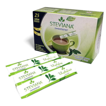 Steviana Natural Stevia Sweetener – Zero Calorie Sugar Substitute from Stevia Leaves – 25 Slim Sticks – No Aspartame, No Sugar, No Saccharin, No Preservatives - Damoo