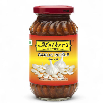 Mother's Recipe Garlic Pickle 300g – Traditional Indian Achar with 65% Garlic | No Artificial Colors or Preservatives | Halal, Vegetarian, Bold & Spicy Flavor | Glass Jar Pack - Damoo
