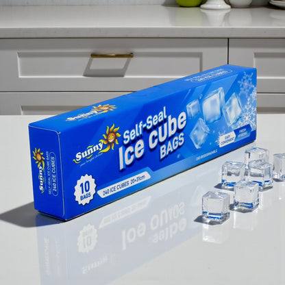 Sunny Self-Seal Ice Cube Bags for Freezing & Storage – 240 Ice Cubes Capacity, 20 × 31 cm (4 Packs × 10 Pieces) - Damoo
