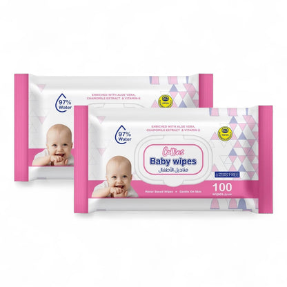 COLLINS Baby Wipes Pack of 2 – 100 Ultra-Soft Sheets per Pack, Flip-Top, Hypoallergenic & Aloe Vera Enriched for Sensitive Skin - Damoo