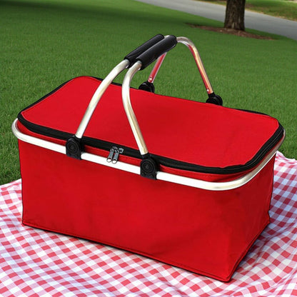 Insulated Picnic Basket with Aluminum Handle – Large Foldable Food Storage Tote Bag for Camping, Picnic, and Grocery – W27 x H24 x L47 cm