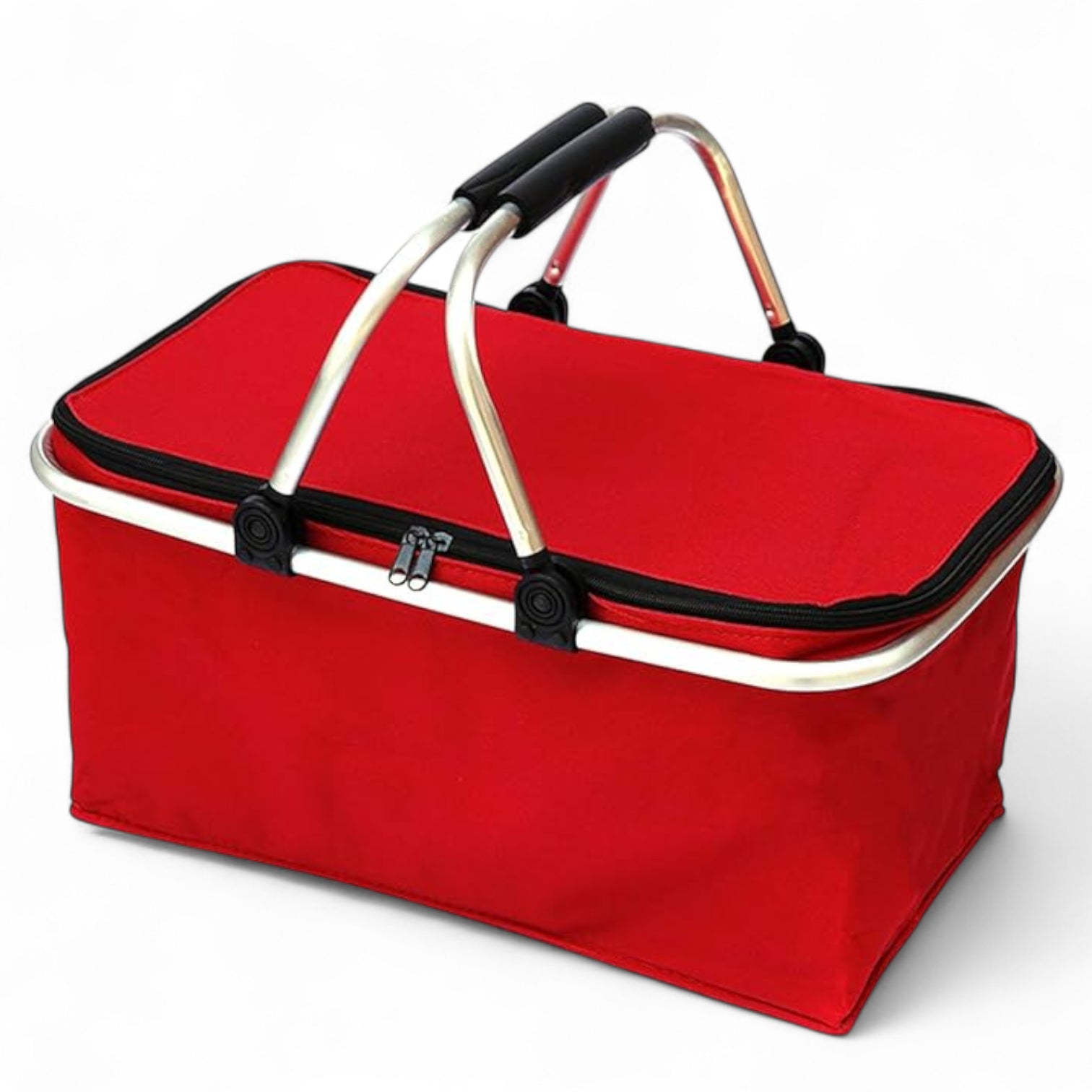 Insulated Picnic Basket with Aluminum Handle – Large Foldable Food Storage Tote Bag for Camping, Picnic, and Grocery – W27 x H24 x L47 cm