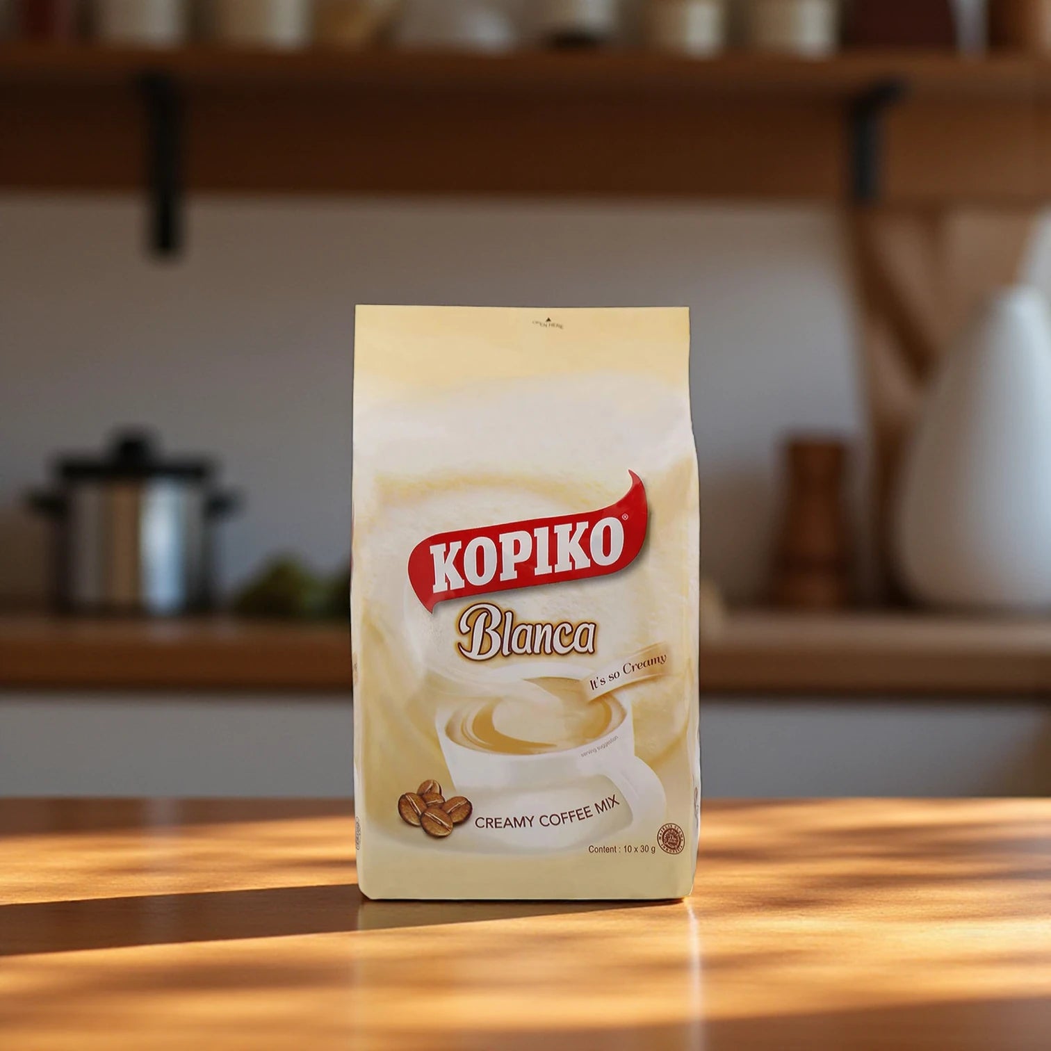 Kopiko Blanca Creamy Instant Coffee Mix – 10 Sachets x 30g | Smooth & Velvety Light Roast | Premium 3-in-1 Coffee with Creamer - Damoo