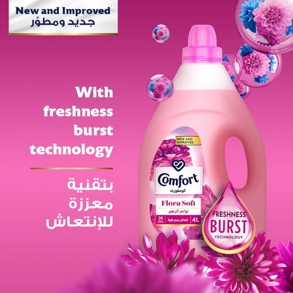 Comfort Fabric Softener Flora Soft 2.9L – Freshness Burst Technology, Long-Lasting Fragrance, Ultra Soft Clothes & Color Protection - Damoo