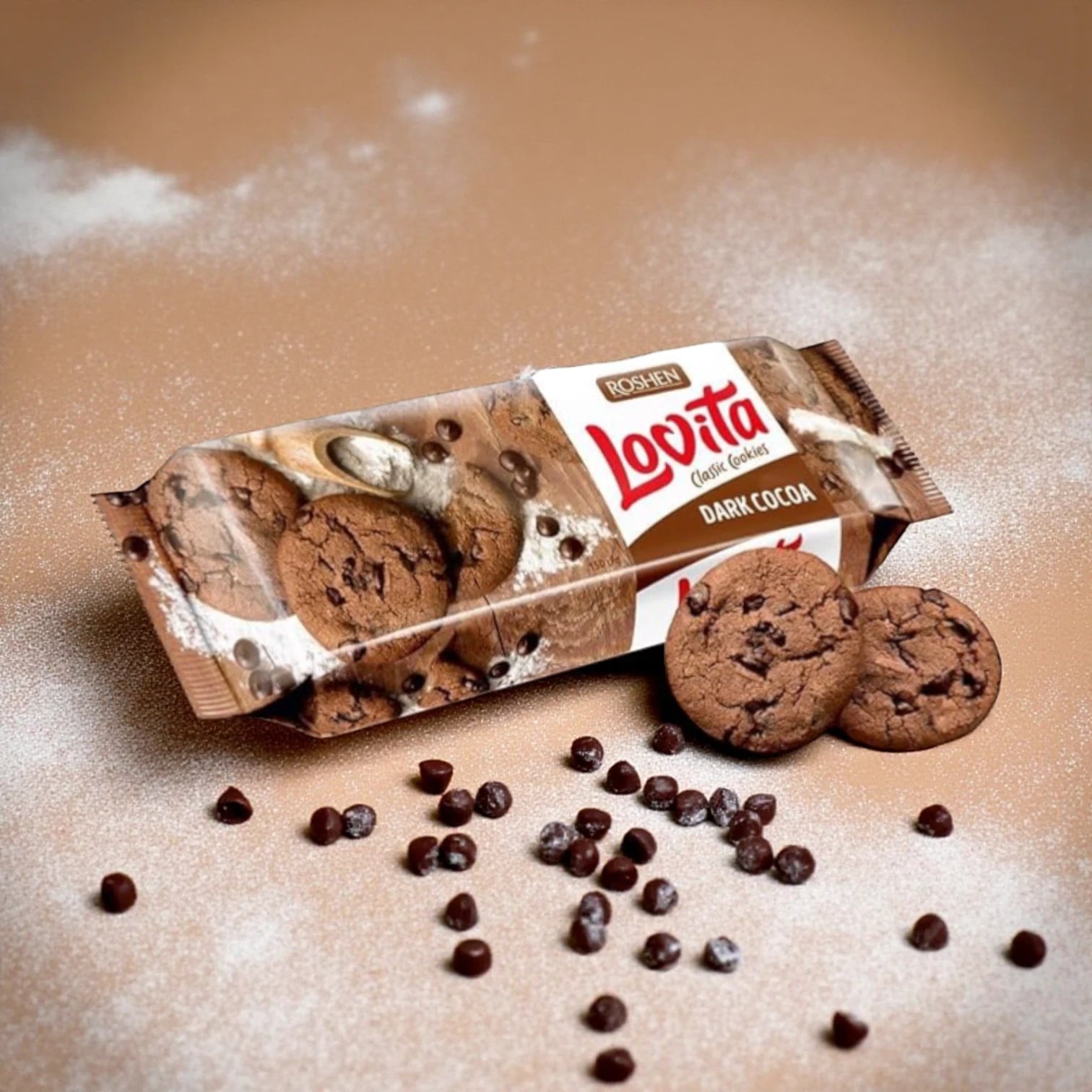 Roshen Lovita Cocoa Cookies with Coating Drops – Pack of 3 | Halal Certified | Premium Chocolate Chip Cookies - Damoo