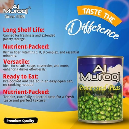 Al Murooj Boiled Green Peas 4 x 400g – Ready-to-Eat | Rich in Plant Protein & Fiber | Zero Trans Fat | Pre-Cooked & Preserved - Damoo