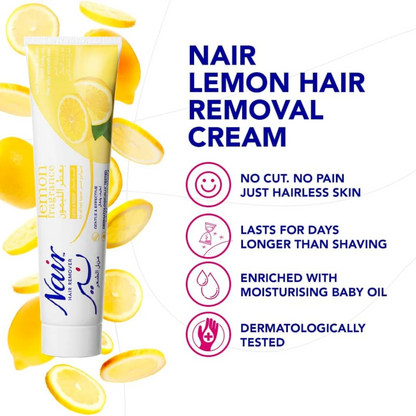 Nair Hair Removal Cream with Lemon Fragrance & Baby Oil – 110g | Long-Lasting Smooth Skin for All Skin Types | Gentle & Effective - Damoo