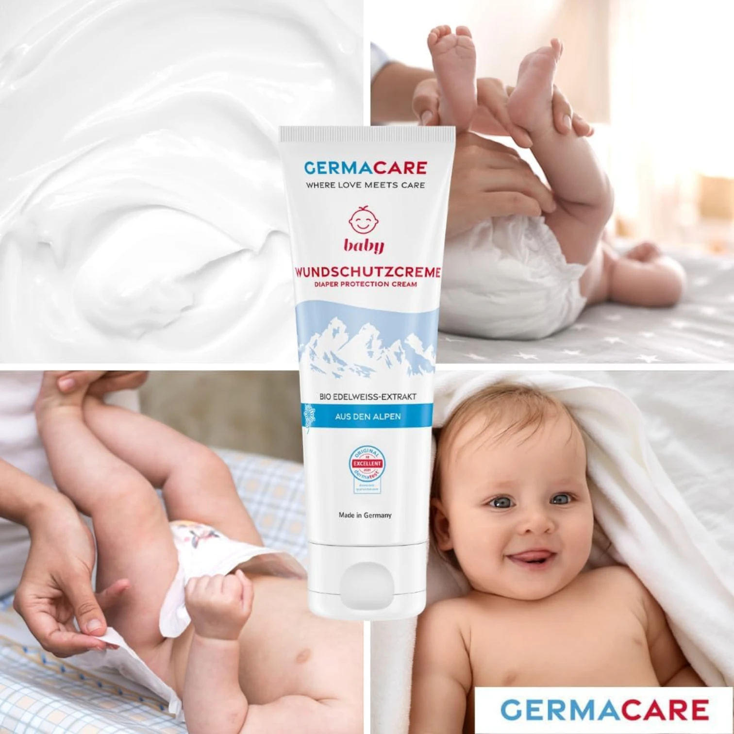 Germacare Baby Diaper Protection Cream – 2 x 75ml | With Organic Edelweiss Extract | Paraben-Free, Hypoallergenic & pH 5.5 | Natural Rash Relief & Skin Barrier - Damoo