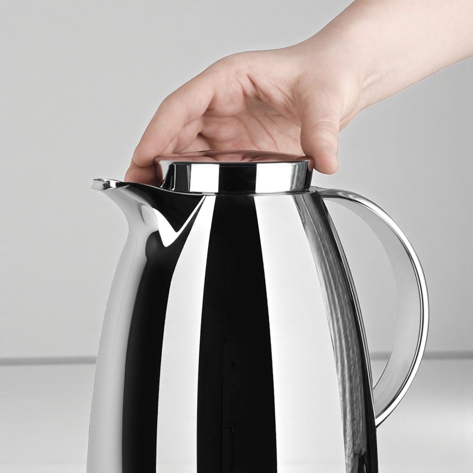 Emsa Cone Thermal Jug Swirl 1.5 L – Metallic Silver | Premium German-Made Vacuum Flask with Glass Liner for Hot & Cold Drinks - Damoo