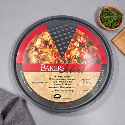 AK Bakers Select Perforated Non-Stick Pizza Tray – Crispy Base Pizza Baking Pan (1.5H x 32.5L × 32.5W CM) - Damoo