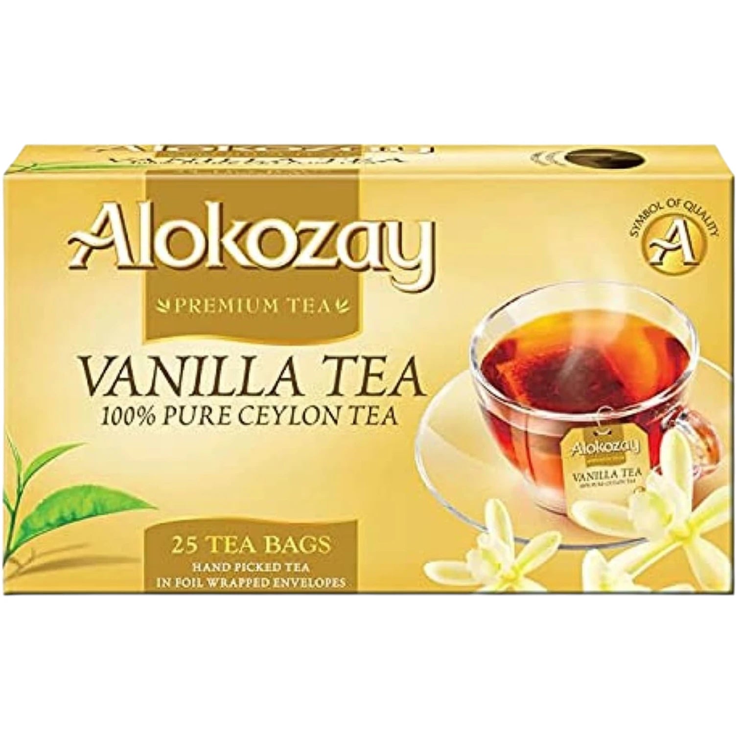 Alokozay Vanilla Flavored Ceylon Black Tea – 25 Foil-Wrapped Tea Bags x Pack of 24 | Premium Hand-Picked Pure Ceylon Tea with Soothing Vanilla Notes - Damoo