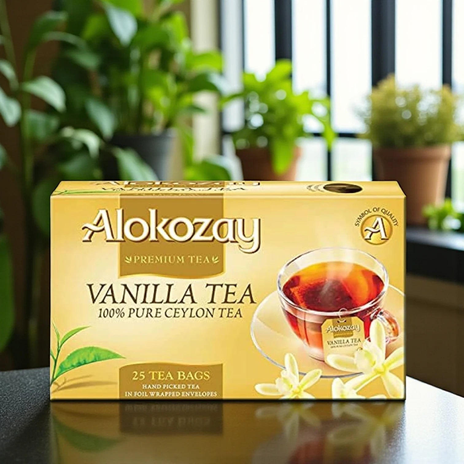 Alokozay Vanilla Flavored Ceylon Black Tea – 25 Foil-Wrapped Tea Bags x Pack of 24 | Premium Hand-Picked Pure Ceylon Tea with Soothing Vanilla Notes - Damoo