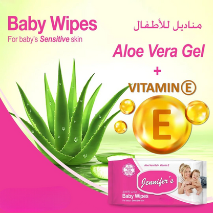 Jennifer’s Baby Wipes 120s | Aloe Vera & Vitamin E | Alcohol-Free | Ultra Soft & Gentle for Sensitive Baby Skin - Damoo