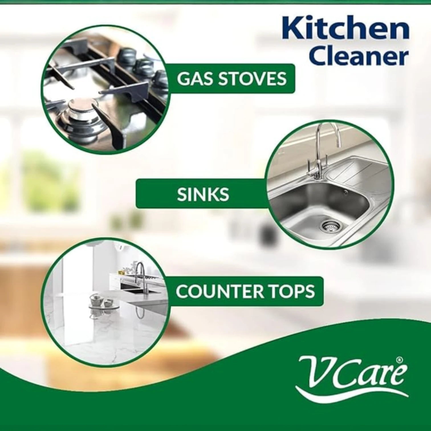 V Care Kitchen Cleaner Trigger Spray – Anti-Bacterial, Safe & Powerful, 750ml (Pack of 2) | Sparkling Clean Surfaces, Disinfects & Sanitizes Quickly