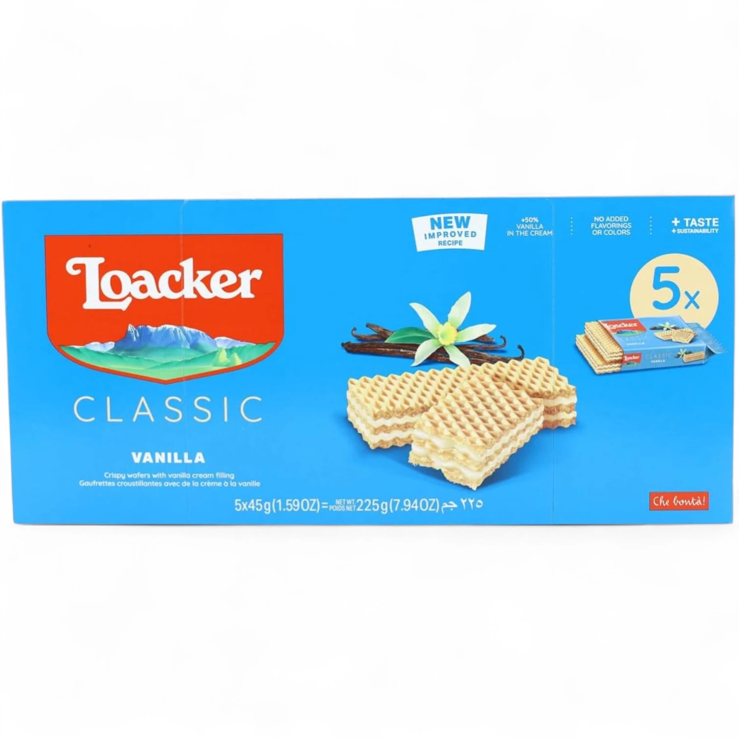 Loacker Classic Vanilla Wafers Multipack – 5x45g Bars, Light & Creamy Bourbon Vanilla Delight - Damoo