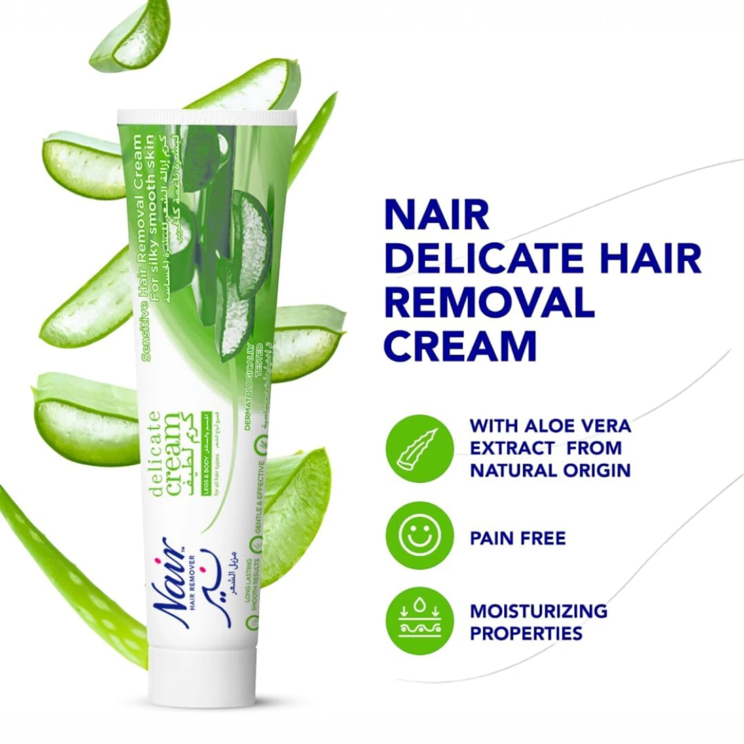 Nair Hair Removal Cream for Sensitive Skin with Aloe Vera – 110g | Long-Lasting Silky Smooth Results for Legs, Arms, Underarms & Bikini Line - Damoo